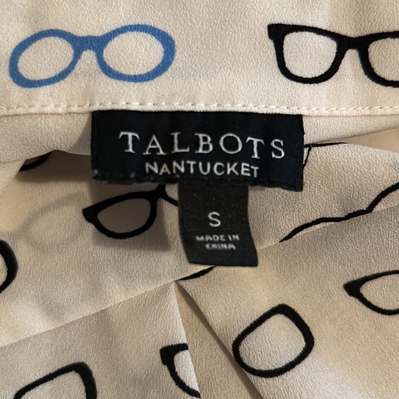 Talbots eyeglass / glasses V neck sleeveless button up. Whimsical. - Picture 8 of 8